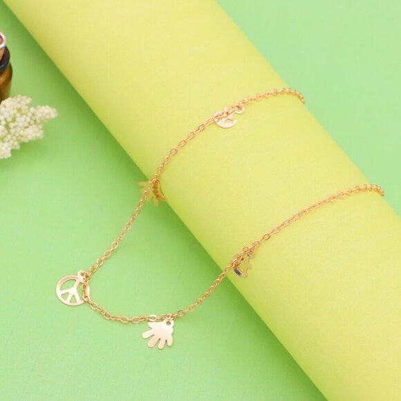 "Rose Gold Anklet with Peace & Charm Motifs,XPAL1035 - Picture 3 of 12
